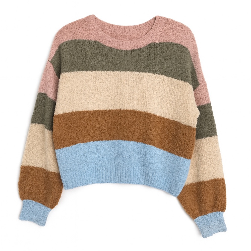 Striped Crew Neck Sweater in Pastel Hues
